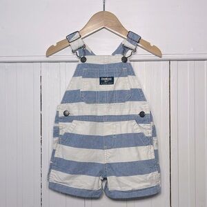 OSHKOSH EUC 100% Cotton Blue Striped Short Overalls Shortalls
